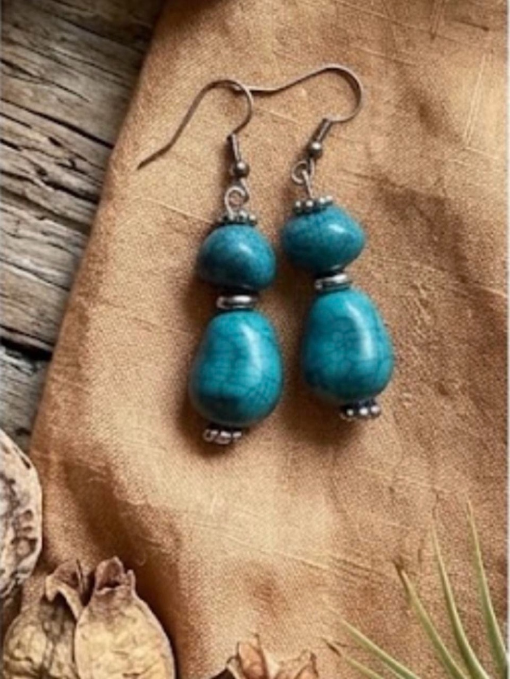 Handmade Turquoise & Gunmetal Tiered Dangle Earrings